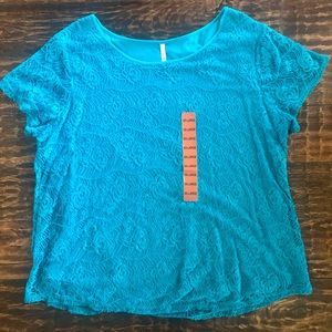 Leo & Nicole Turquoise Lace Top - Size XXL (NWT)